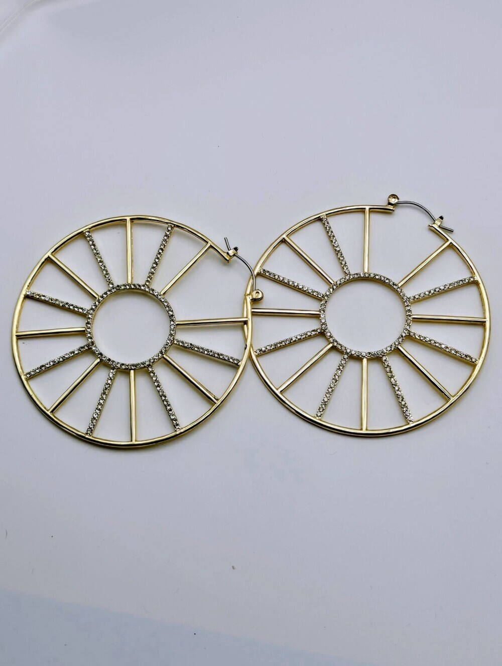 Fashion Jewelry Gold Hoop Sunburst Earrings with Crystal Accents - Picture 12 of 16